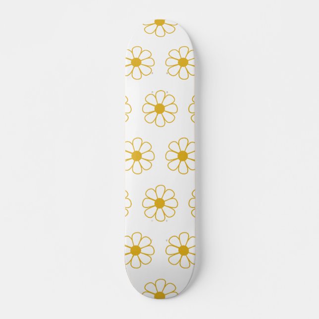 Cute Floral Daisy Pattern Mustard Gold and White S Skateboard (Front)