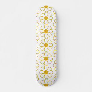 Cute Floral Daisy Pattern Mustard Gold and White Skateboard