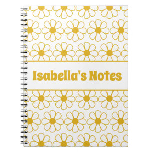 Cute Floral Daisy Pattern Mustard Personalized Notebook