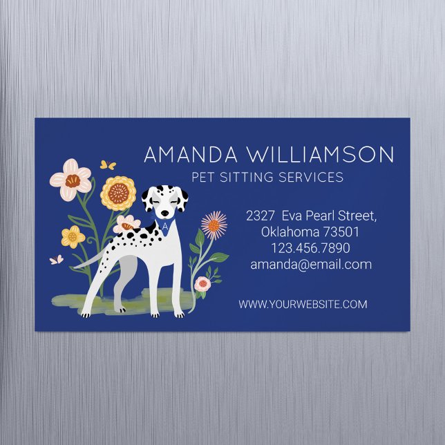 Cute Floral Dalmatian Dog Pet Care Services Magnetic Business Card (Cute Floral Dalmatian Dog Pet Care Services Business Card Magnet)