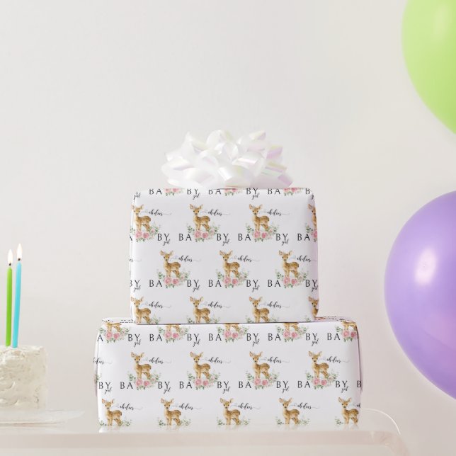 Cute floral deer baby girl shower wrapping paper (Party Gifts)