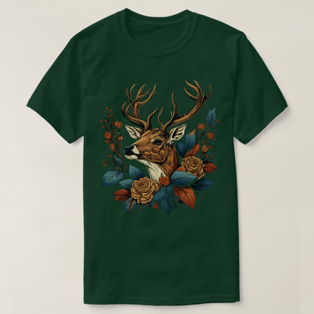 Cute Floral Deer T-Shirt (Design Front)