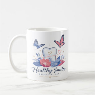 Cute Floral Dental Coffee Mug Healthy Smiles Brigh
