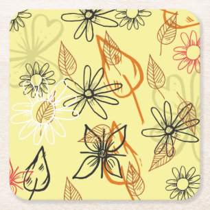 Cute Floral Design Sketch Square Paper Coaster