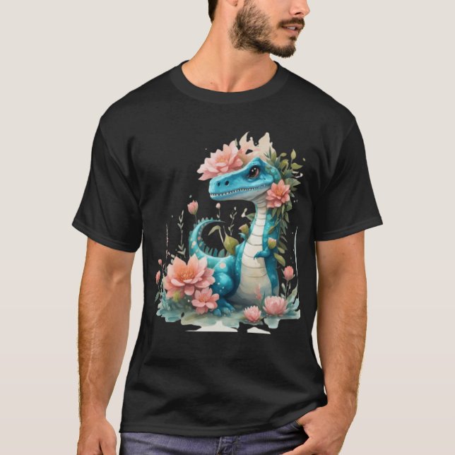 Cute Floral dinosaur T-Shirt (Front)