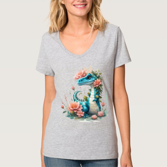 Cute Floral dinosaur T-Shirt (Front)