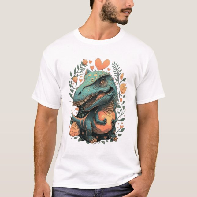 Cute floral dinosaur trex  T-Shirt (Front)