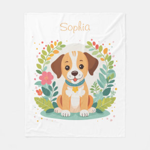 Cute Floral Dog Puppy  Fleece Blanket