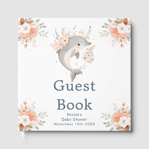 Cute Floral Dolphin Baby Shower Guest Book