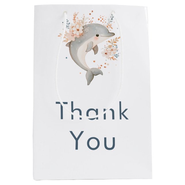 Cute Floral Dolphin Baby Shower Medium Gift Bag (Front)