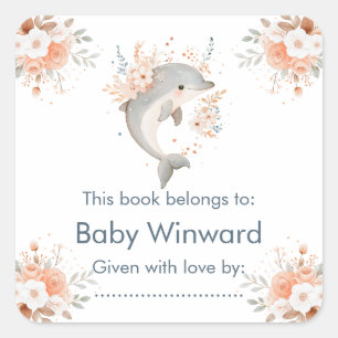 Cute Floral Dolphin Baby Shower Square Sticker