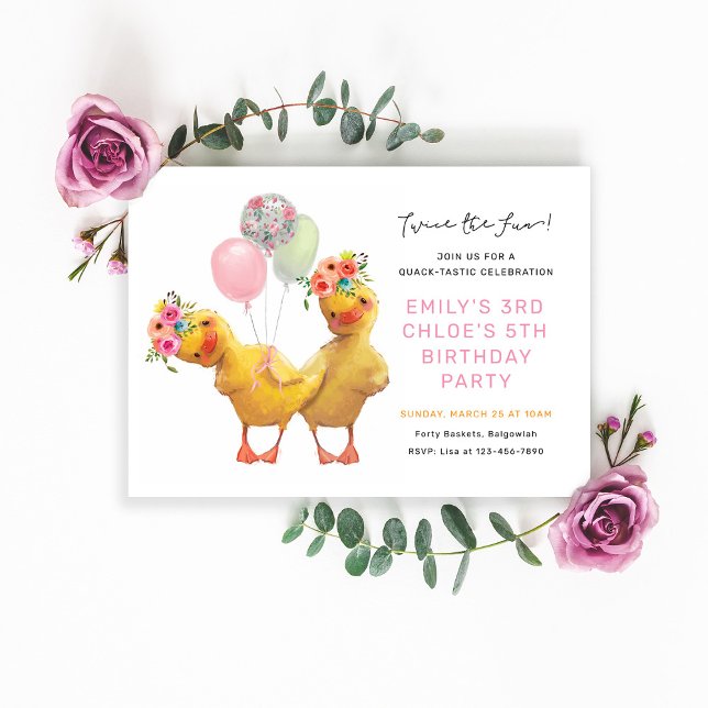 Cute Floral Ducks Joint Birthday Party Invitation (Creator Uploaded)