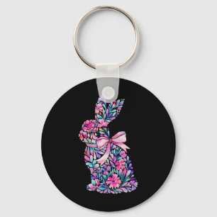 Cute Floral Easter Bunny Coquette Bow Women Girls  Key Ring