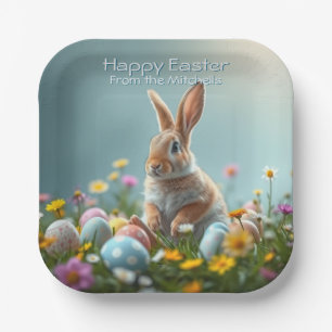 Cute Floral Easter Bunny Party Personalised Paper Plate