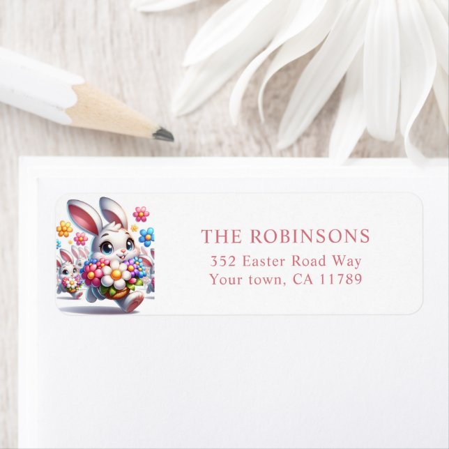 Cute Floral Easter Bunny Return Address (Insitu)