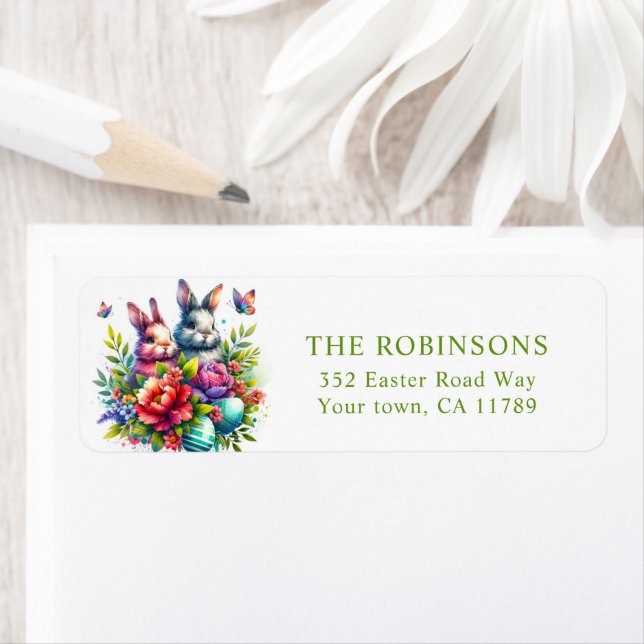 Cute Floral Easter Bunny Return Address (Insitu)