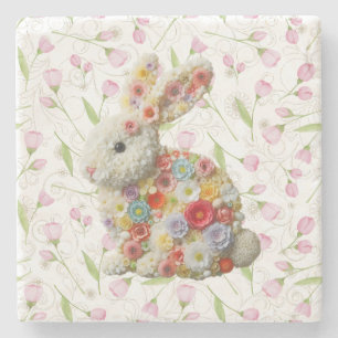 Cute, floral Easter bunny Stone Coaster