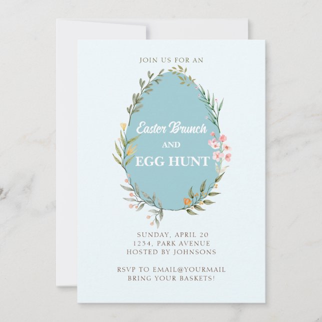 Cute Floral Egg Easter Brunch Egg Hunt Invitation (Front)