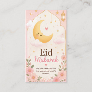 Cute Floral Eid Mubarak Crescent Moon Card