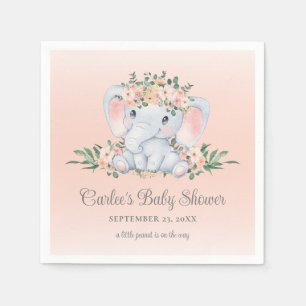 Cute Floral Elephant Baby Girl Baby Shower Napkin