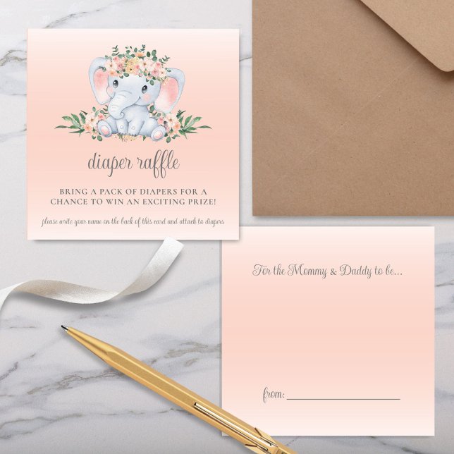 Cute Floral Elephant Baby Shower Book Request Enclosure Card (Cute Blush Pink Floral Greenery Elephant Baby Shower Theme Books for Baby Cards)