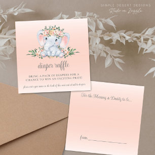 Cute Floral Elephant Baby Shower Diaper Raffle Enclosure Card