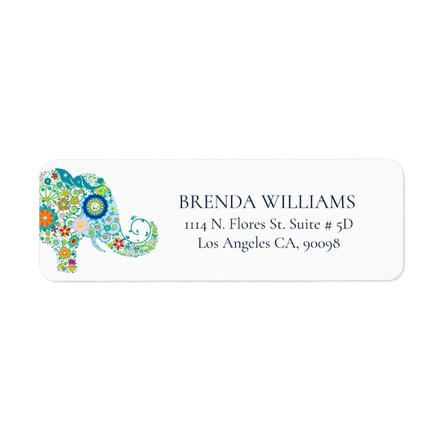 Cute Floral Elephant On White Blue Typography (Front)