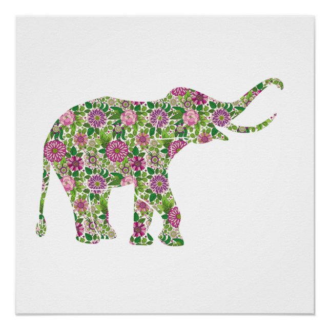 Cute floral elephant poster (Front)