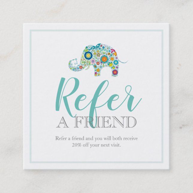 Cute Floral Elephant Referral Card (Front)