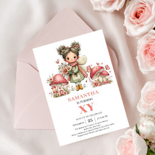 Cute Floral Fairy 5th Birthday Pink Invitation