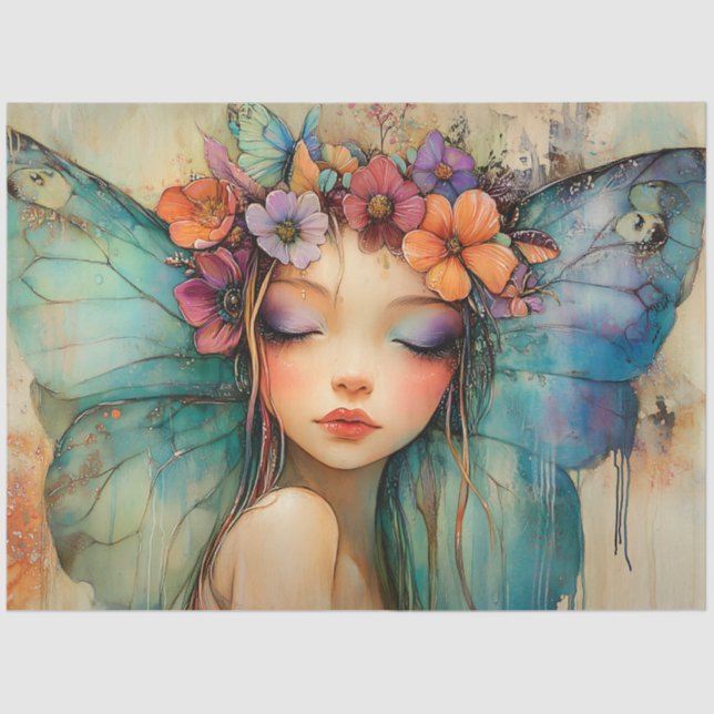 CUTE FLORAL FAIRY GIRL DECOUPAGE TISSUE PAPER (Front)