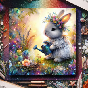 Cute Floral Fantasy Art Bunny Spring Garden Easter Holiday Card