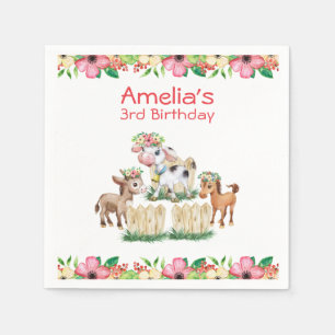 Cute Floral Farm Animals Girl Birthday Party Napkin