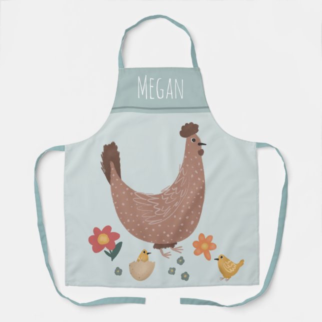 Cute Floral Farm Chicken Kitchen Apron (Front)