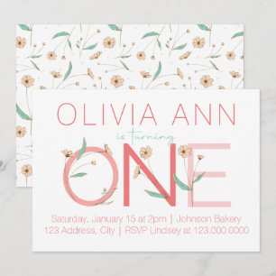 Cute Floral First Birthday Invitation