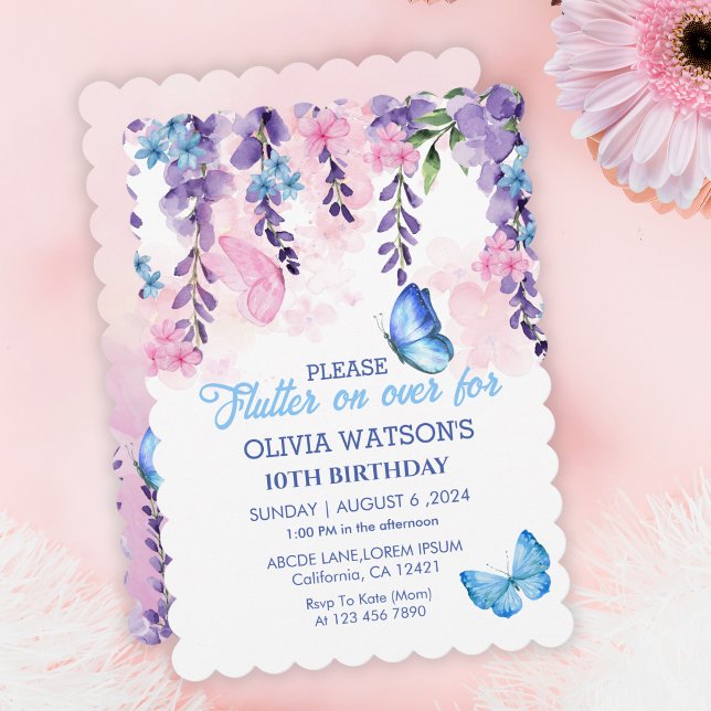 Cute Floral flutter on over Butterflies Birthday Invitation (Creator Uploaded)