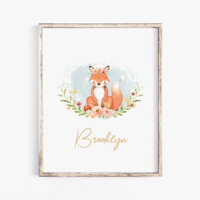 Cute Floral Fox Animal Nursery Name Wall Arts Poster (Creator Uploaded)