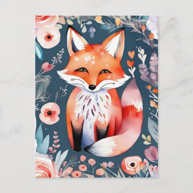 Cute floral fox  postcard (Front)