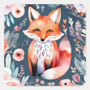 Cute floral fox square sticker