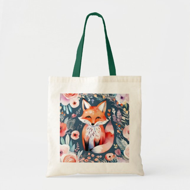 Cute floral fox  tote bag (Front)