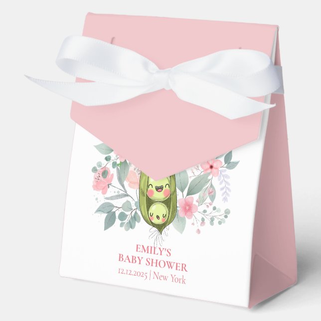Cute Floral Garden Sweet Pea In Pod Baby Shower  Favour Box (Front)