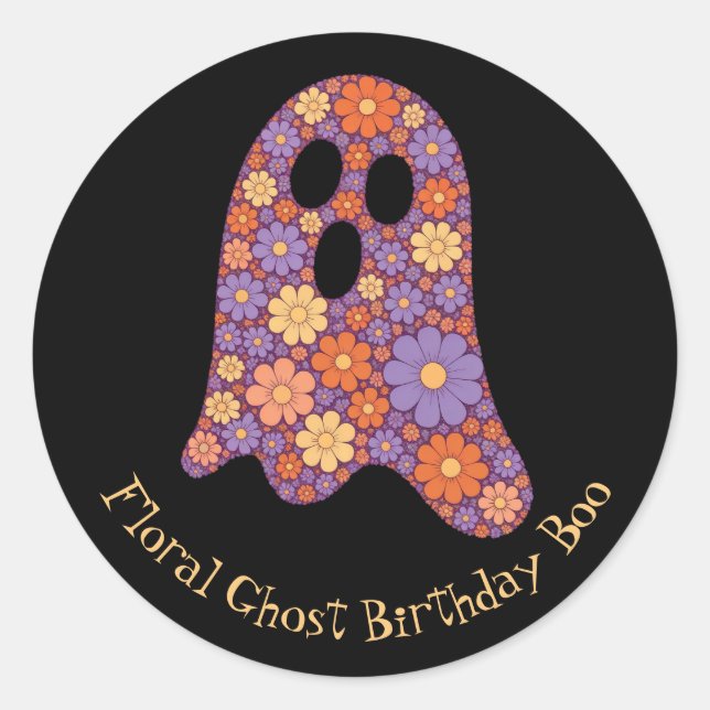 Cute Floral Ghost Boo Sticker Halloween (Front)