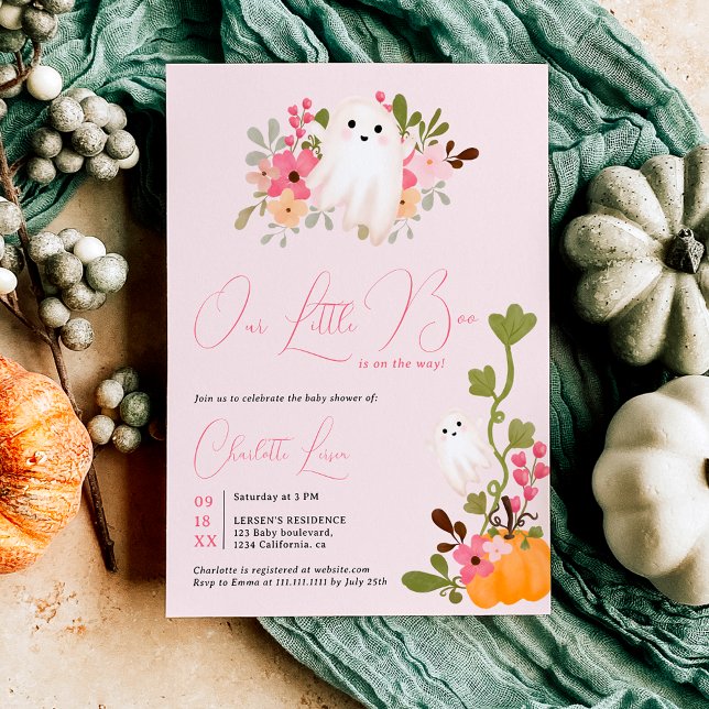 Cute floral ghost pumpkin little boo baby shower invitation (Cute floral ghost pumpkin little boo baby shower invitation)