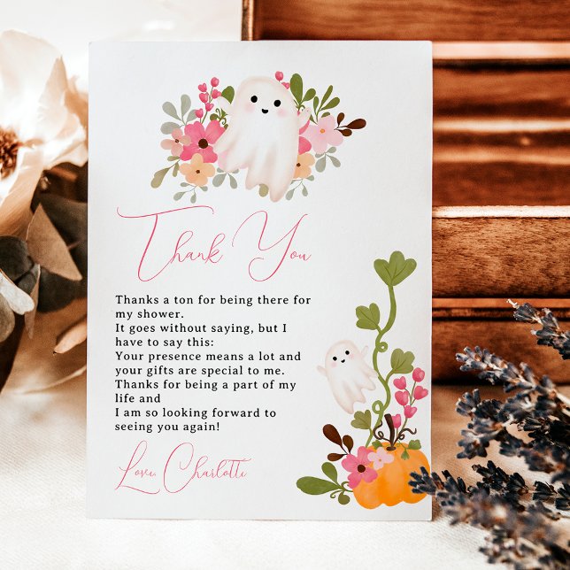 Cute floral ghost pumpkin little boo baby shower thank you card (Cute floral ghost pumpkin little boo baby shower thank you card)