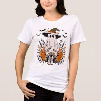 Cute Floral Ghost Witch Hat Halloween Tri-Blend Shirt