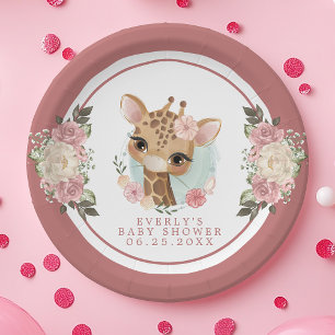 Cute Floral Giraffe Baby Shower  Paper Plate