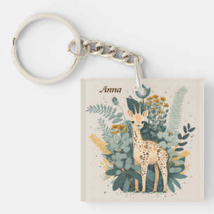 Cute floral giraffe key ring