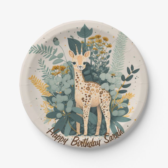 Cute floral giraffe  paper plate (Front)