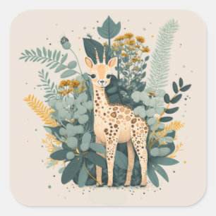Cute floral giraffe  paper plates square sticker