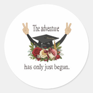 Cute Floral Graduation Cap | The Adventure Begins Classic Round Sticker
